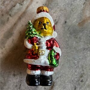 Vintage G&D Blown Glass Figural Christmas Ornament Teddy Bear as Santa Claus
